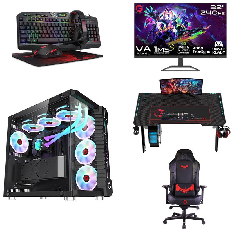 I5 GAMING PC, i5-12400F, RTX 4060 OC 8GB with GAMEON Gaming Monitor, Redragon S101, Gaming Desk and Gaming Chair