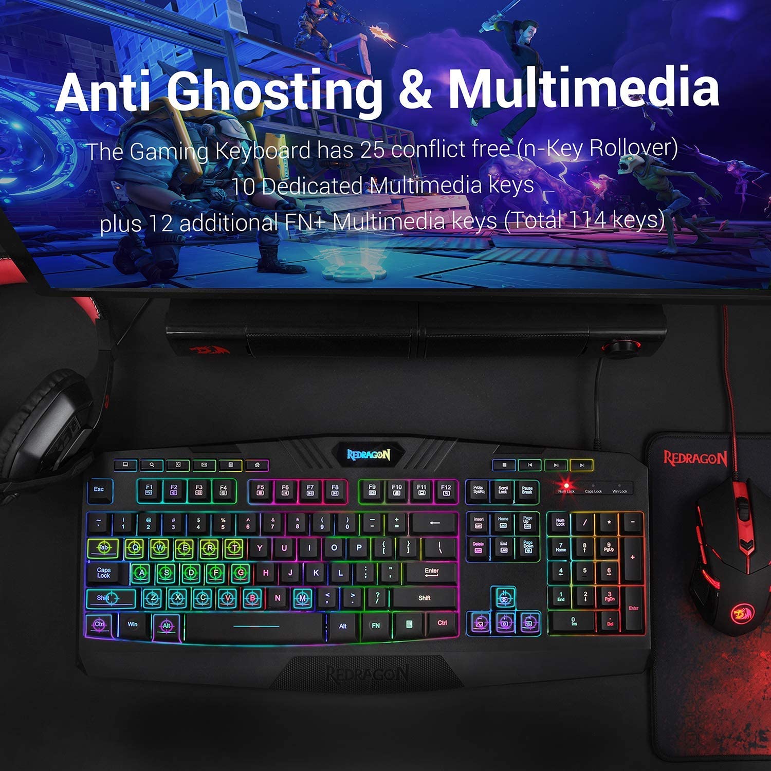 Redragon S101 PC Gaming Keyboard and Mouse Combo, Mousepad, Headset with Mic