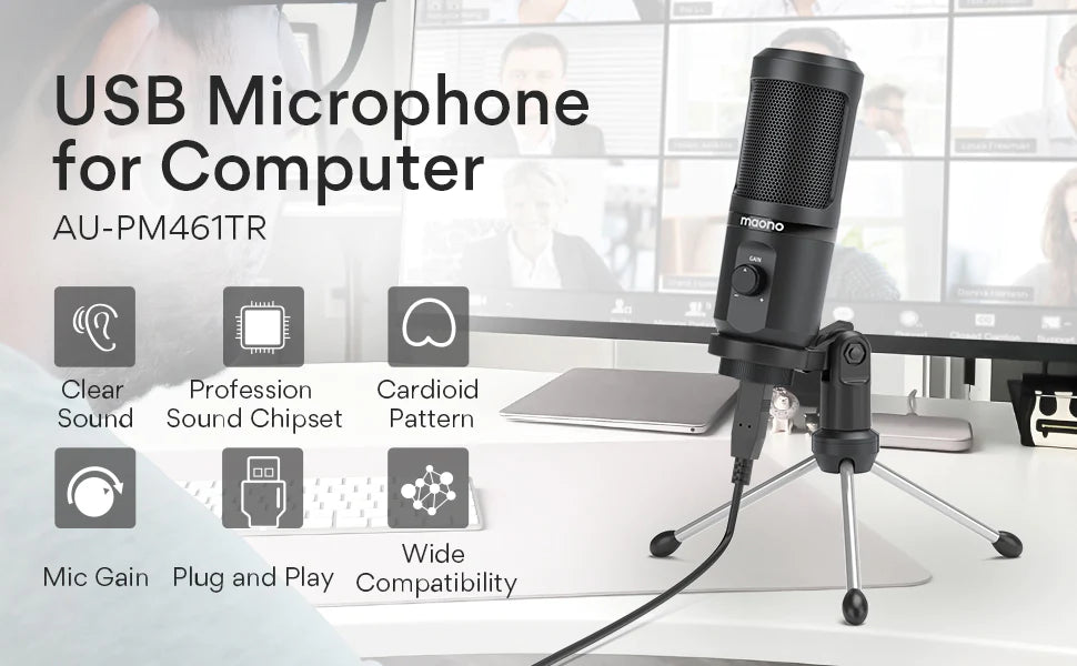 Maonocaster AU-PM461TR RGB USB Gaming Microphone with Mic Gain - Black