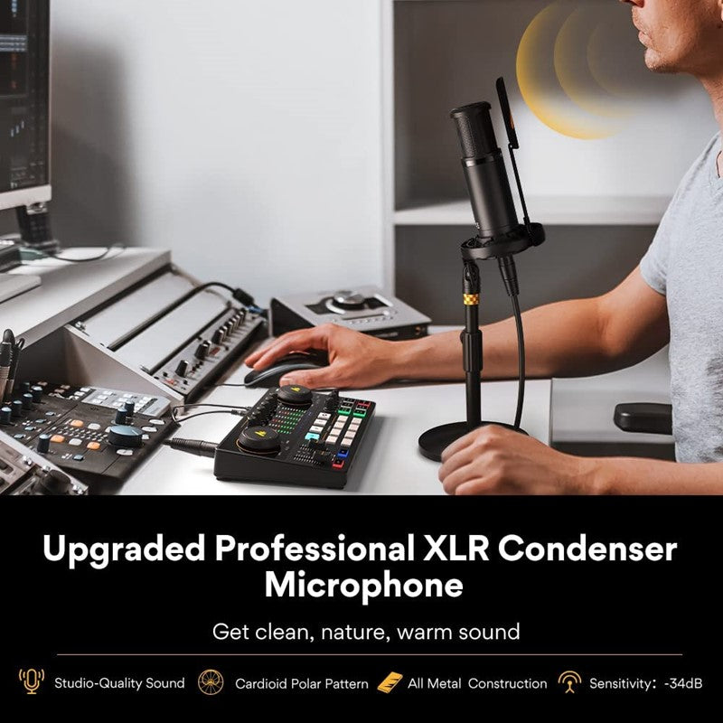Maonocaster AME2A All-In-One Podcast Equipment Audio Interface Bundle with XLR Condenser Microphone for Recording, Streaming, Voice Over, YouTube, PC, Guitar - Black