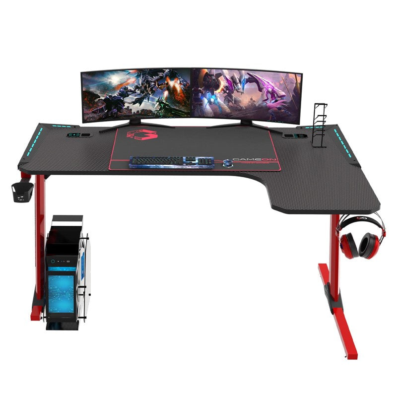GAMEON Phantom XL-R Series L-Shaped RGB Flowing Light Gaming Desk - Black