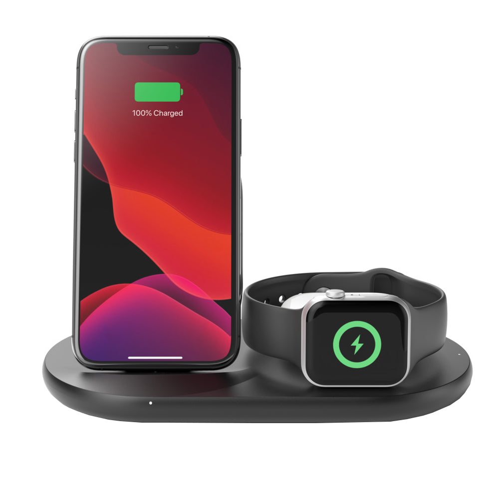 Belkin 3-in-1 Wireless Charger (7.5W Wireless Charging Station for iPhone, Apple Watch and AirPods) - Black