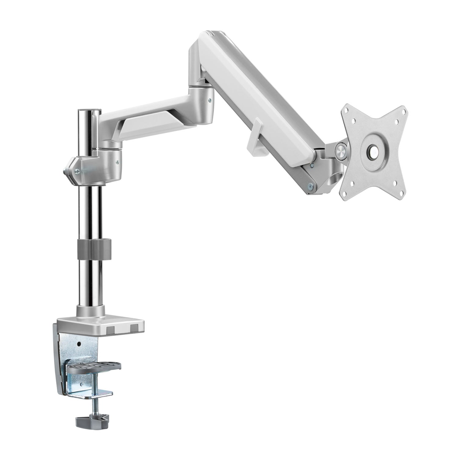 Gadgeton Premium Pole Mounted Single Monitor Arm, Stand And Mount For Gaming And Office Use 17” - 32” Up To 8 KG - Silver