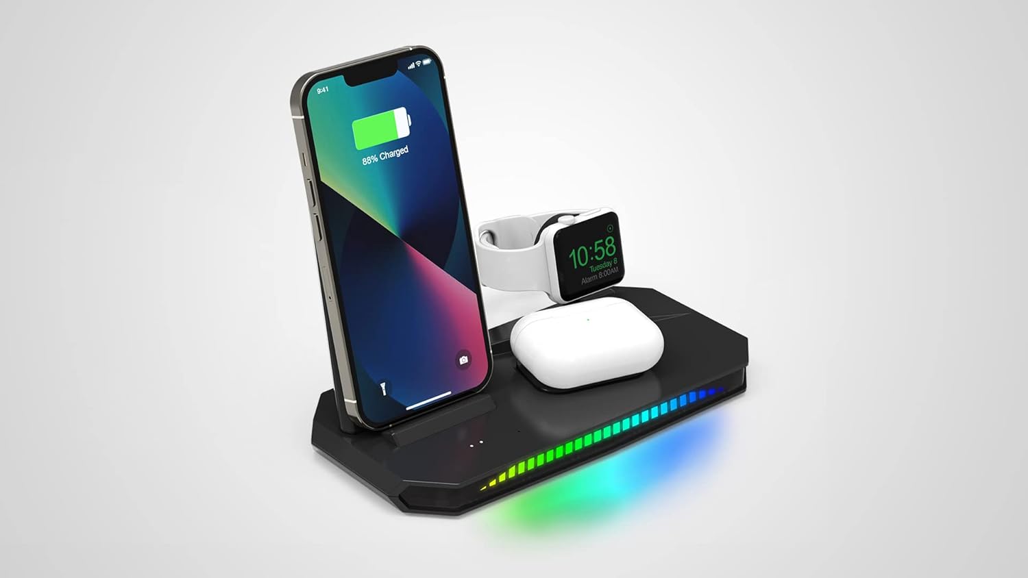 Twisted Minds TM-G9 3 in 1 Wireless Charger, Sound Pickup RGB, 15W Fast Wireless Charging Station, Frequency 110KHZ-205KHZ with Two-Way Fod Protection, 5mm Distance, Black