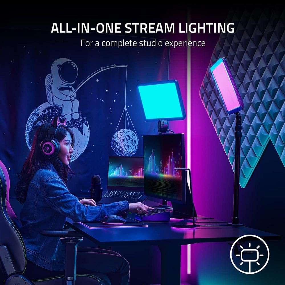 Razer Key Light Chroma - Razer Chroma RGB Key Light for Streaming (All-in-one Stream Lighting, Customizable Light Spectrum, Interactive Lighting, Wi-Fi and Bluetooth) Black