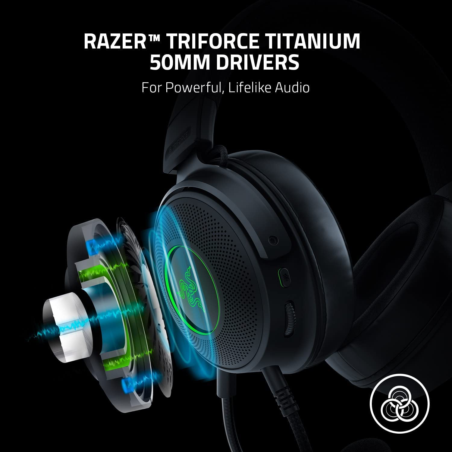 Razer Kraken V3 Wired USB Gaming Headset,THX Spatial Audio - Black