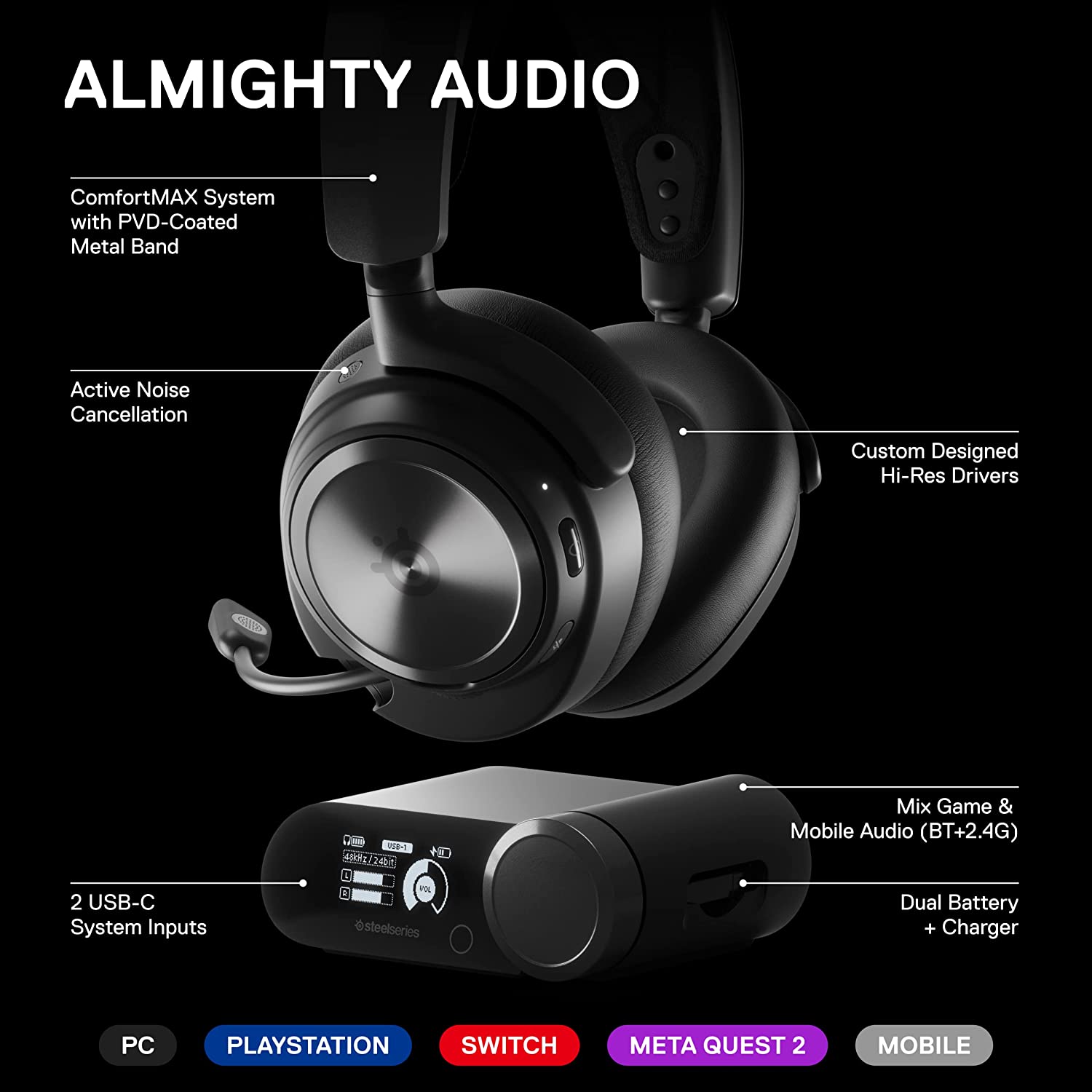 SteelSeries Arctis Nova Pro Gaming Headset For PC and PlayStation - Black