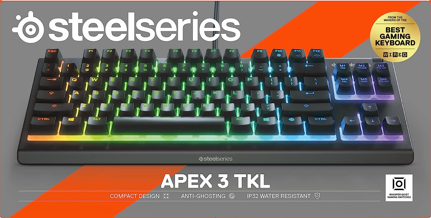 ستيل سيريز ابيكس TKL 3 لوحة مفاتيح الألعاب اضاءة ار جي بي ، اللغة الانجليزية - أسود