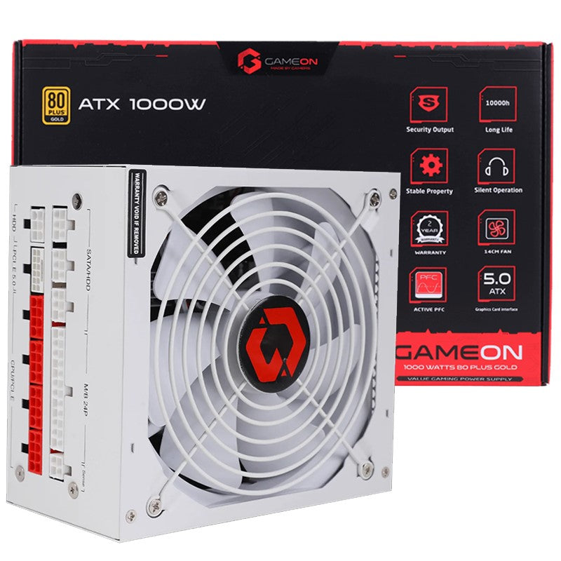 GAMEON - SPY2 ATX 1000 WATTS 80 PLUS Gold Value Gaming Power Supply - White - مزود طاقة