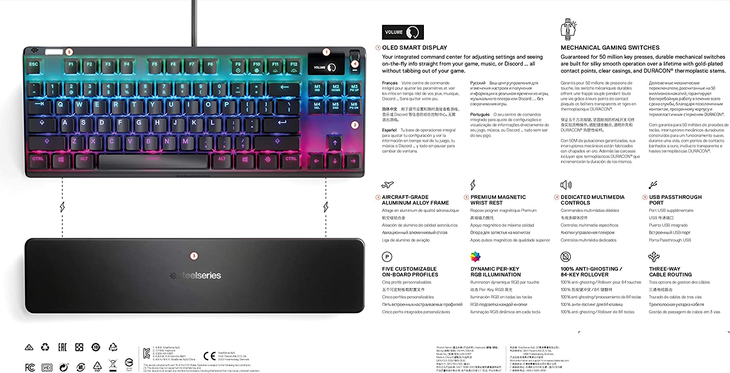 SteelSeries Apex 7 TKL RGB Backlit (Red Switch) US Mechanical Gaming Keyboard