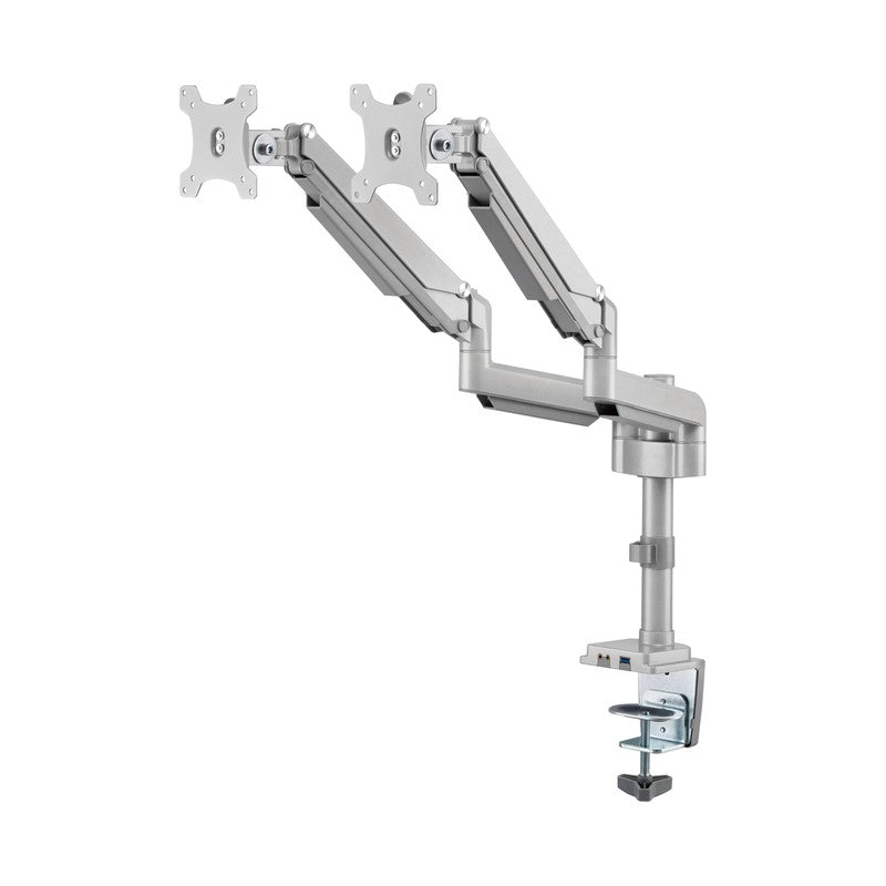 Gadgeton GGO-2076 Pole-Mounted Gas Spring Aluminum Dual Monitor Arm, Stand And Mount For Gaming And Office Use, 17
