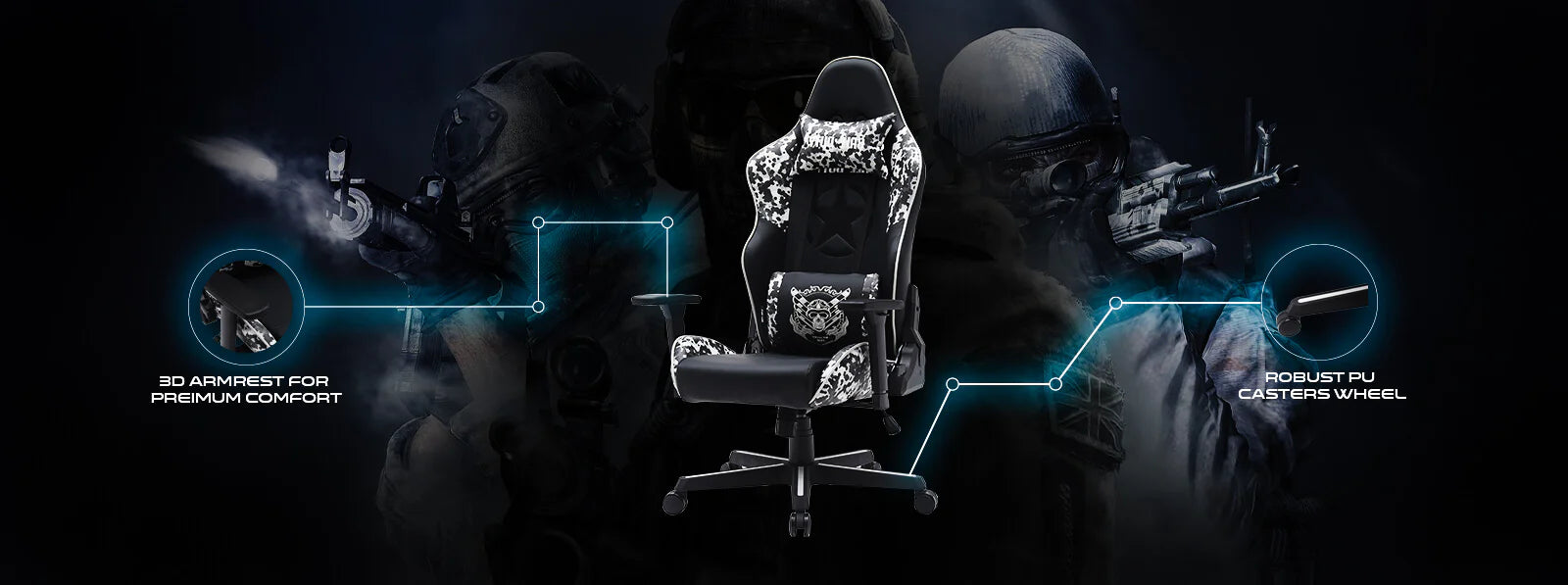 Call Of Duty (COD) x GAMEON Licensed Gaming Chair With Adjustable 3D Armrest & Metal Base - Grey/Black