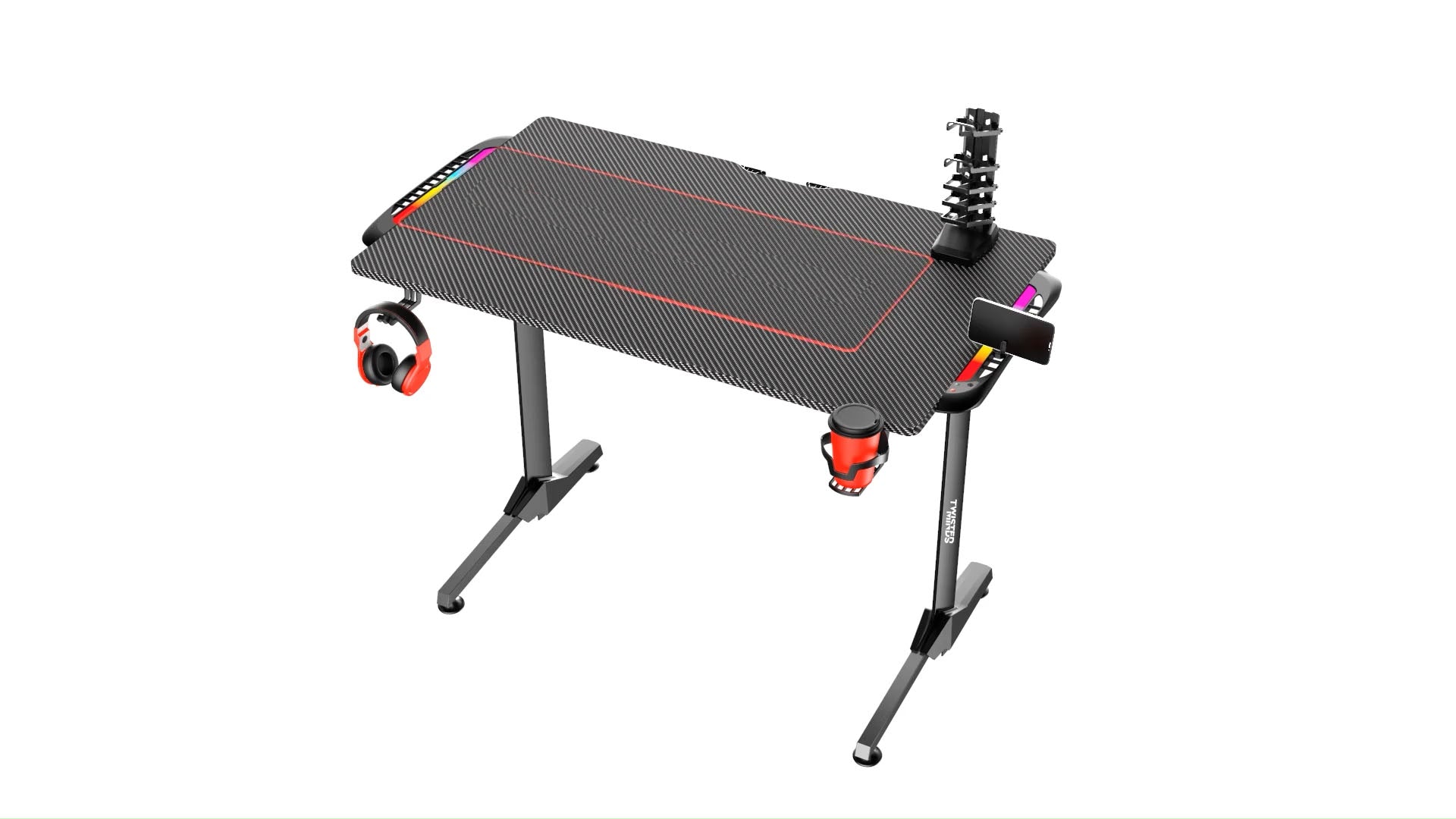 Twisted Minds T Shaped Gaming Desk Carbon fibertexture - RGB