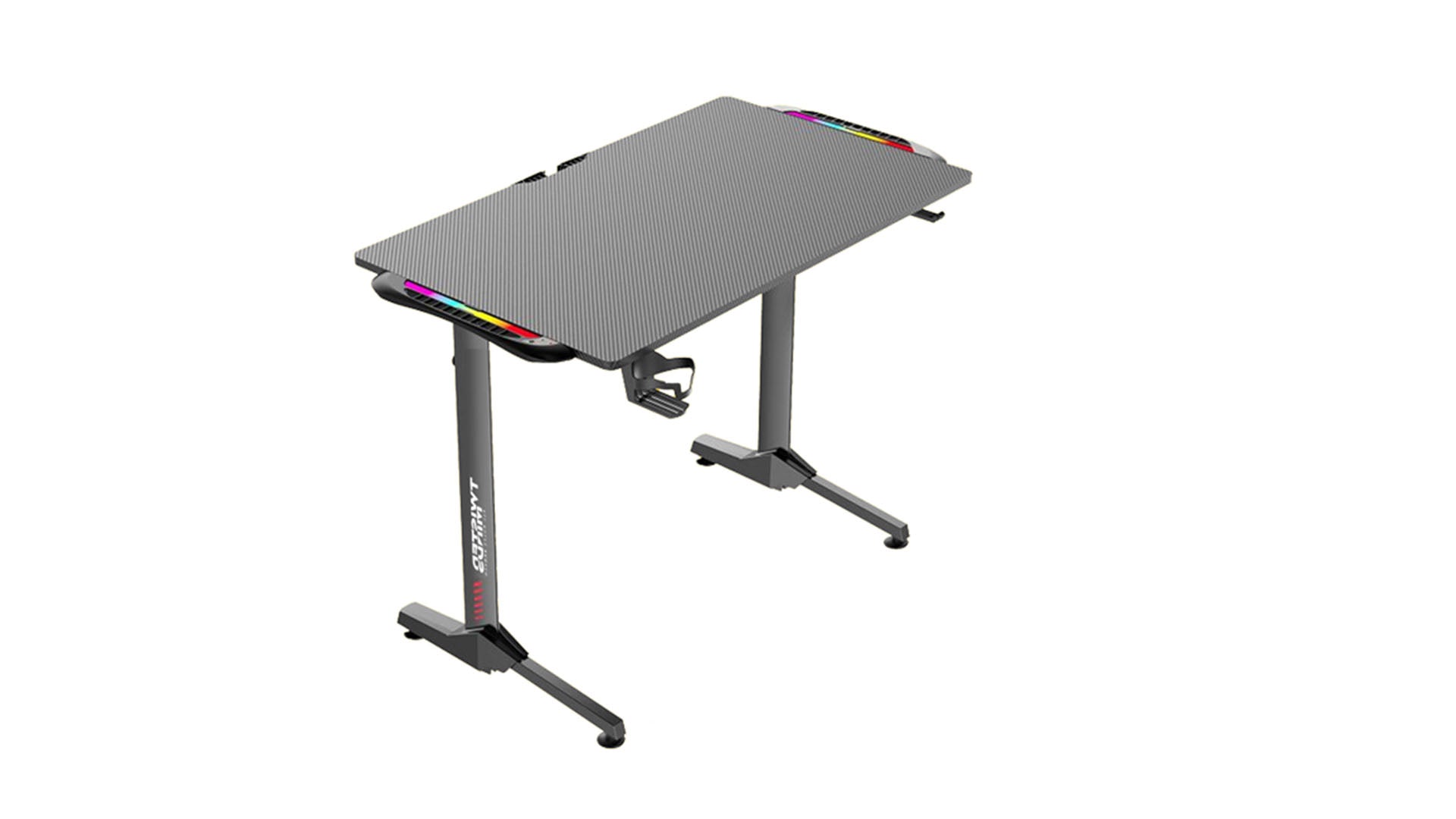 Twisted Minds T Shaped Gaming Desk Carbon Fiber Texture - RGB