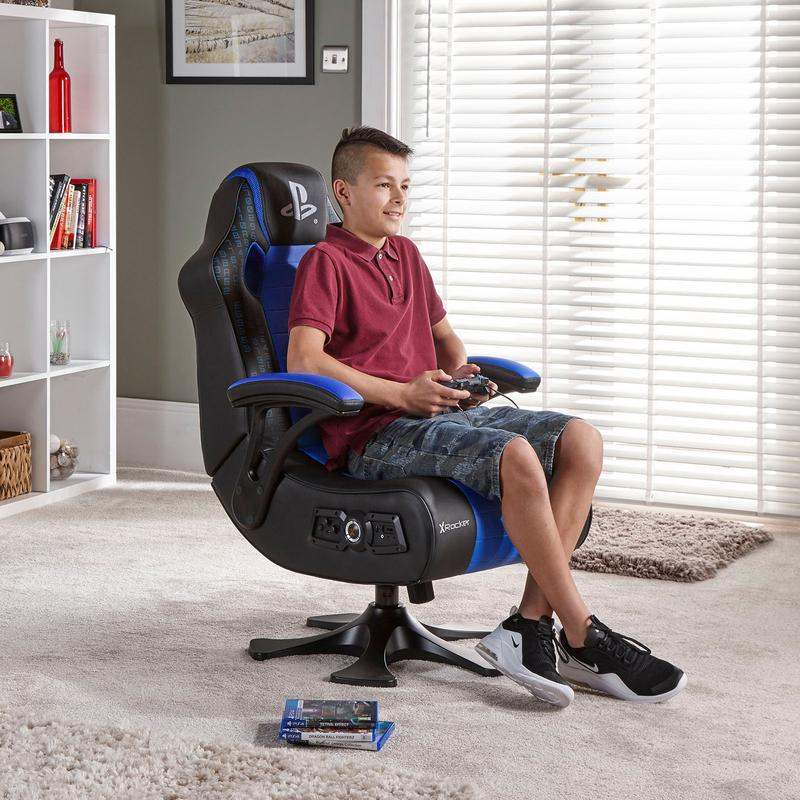 X-Rocker Legend Gaming Chair, Built-in Subwoofer, Supportive Armrests, 2.1 Audio System, Bluetooth Connectivity - Black / Blue | 5139401