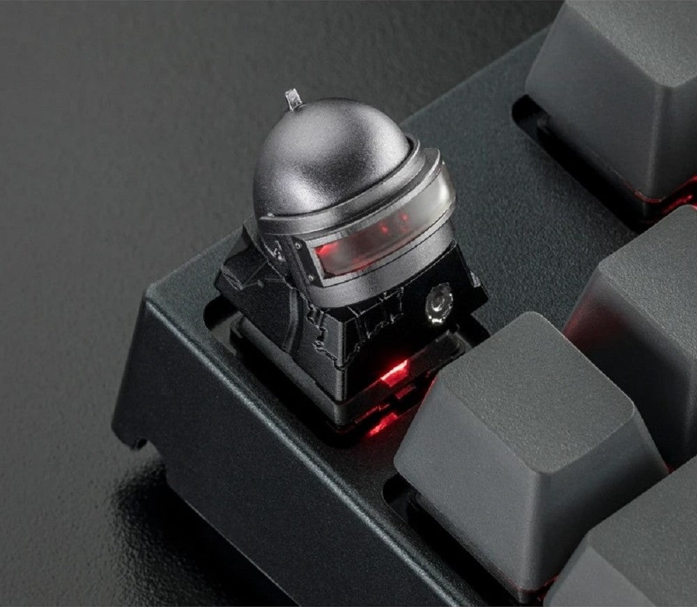 ZomoPlus Customized 3D LV.3 HELMET Cherry MX Switches And Clones, Chicken Dinner Theme Metal Keycap With CNC Engraving (1u Size) - Black/Grey
