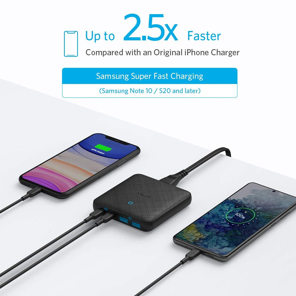 Anker USB C Fast Charger, 63W 4 Port PIQ 3.0 & GaN Fast Charger Adapter, PowerPort Atom III Slim Wall Charger with Dual USB C Ports (45W Max) - Black Fabric