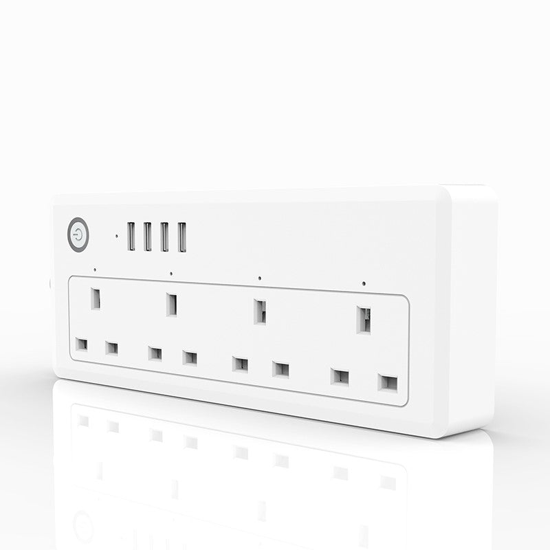 Smart WiFi Plug, Power Extension With 4 AC Outlets And 4 USB Ports - White