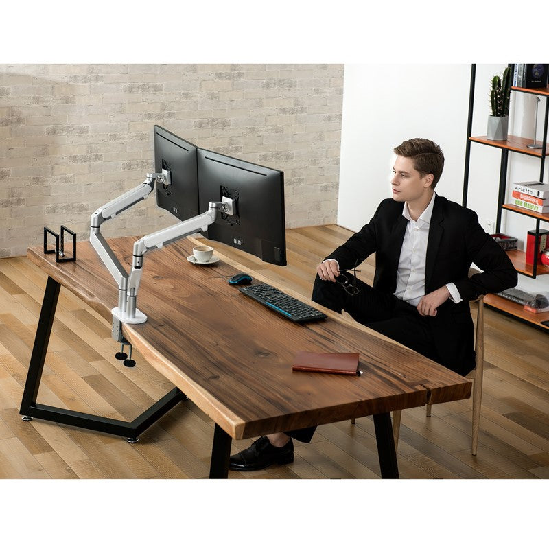 UPERGO OZ-2 Aluminum Gas Spring Dual Monitor Arm, Stand And Mount For Gaming And Office Use, For upto 27