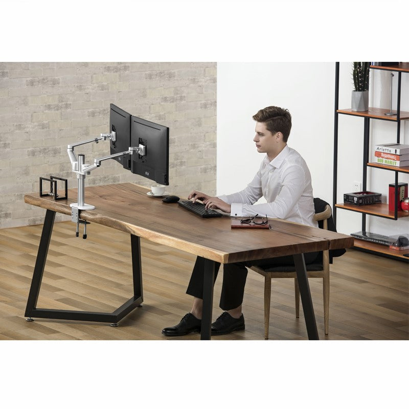 UPERGO OL-2 Pole-Mounted Aluminum Full Motion Dual Monitor Arm, Stand And Mount For Gaming And Office Use, 17