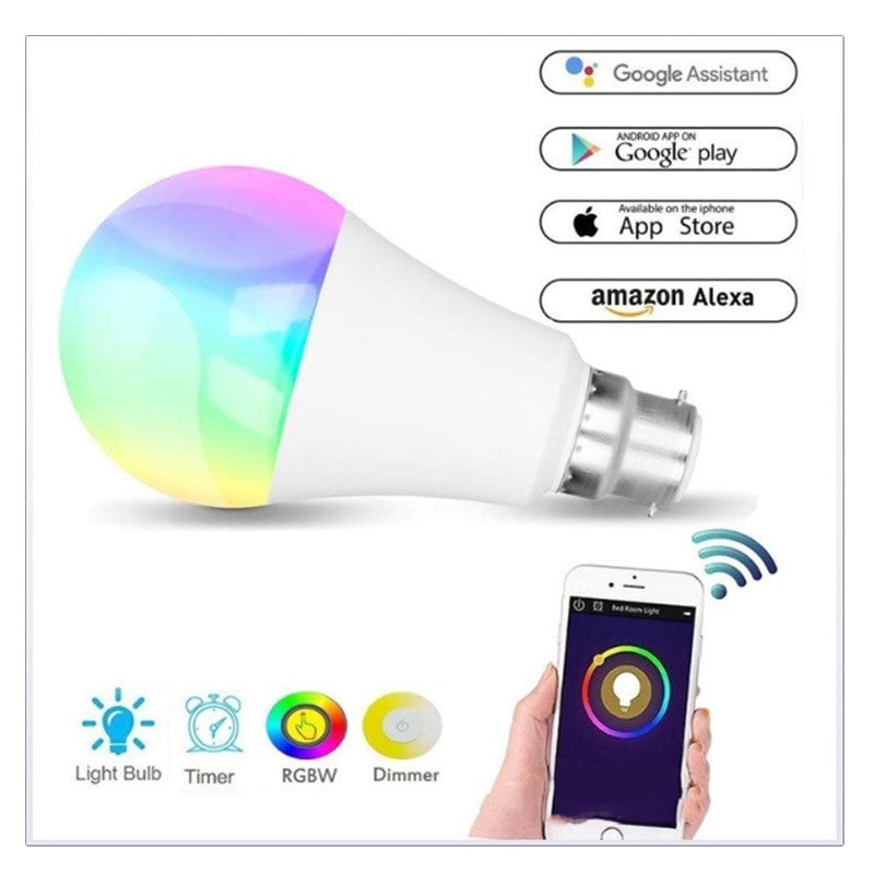 Smart WiFi 10W LED RGB Bulb A60 With App Control Works with Amazon Alexa, Google Home Assistant - White
