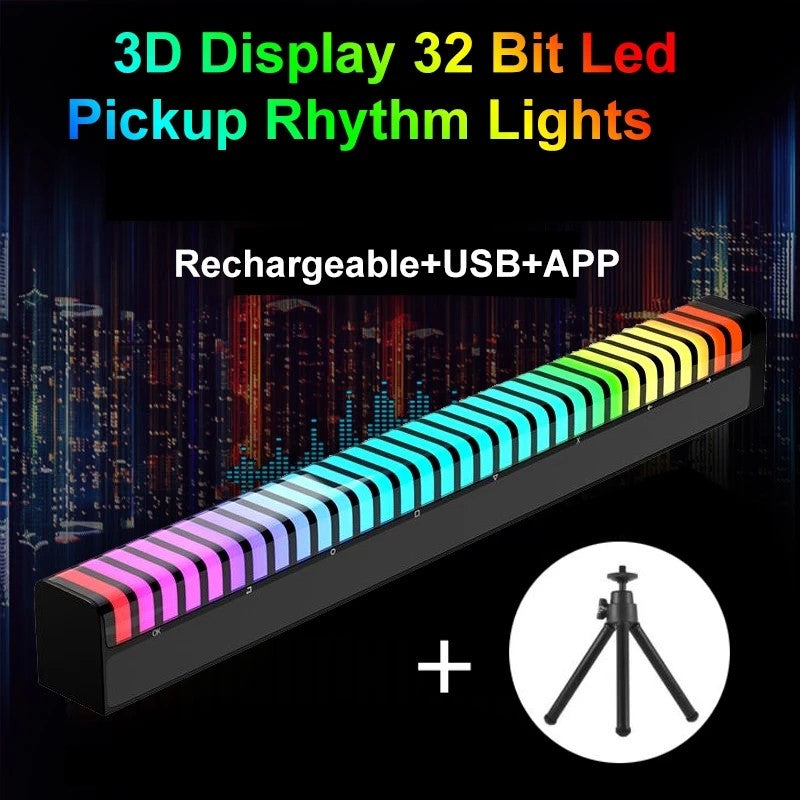 Smart RGB LED Music, Voice Sync Atmosphere Light Bar Stand With App Control, 20 Scene Modes For Gaming Room Decoration - Black