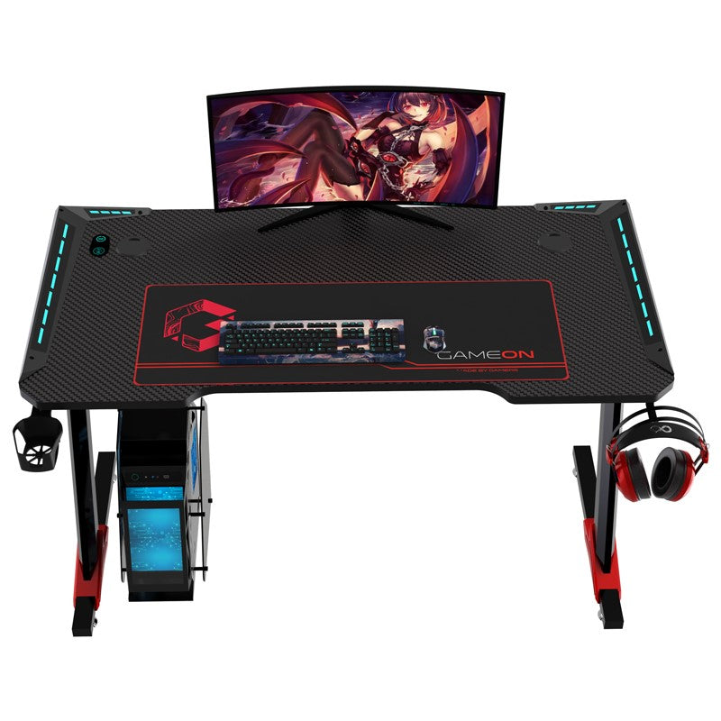 GAMEON Raptor II Series Z-Shaped RGB Flowing Light Gaming Desk - Black