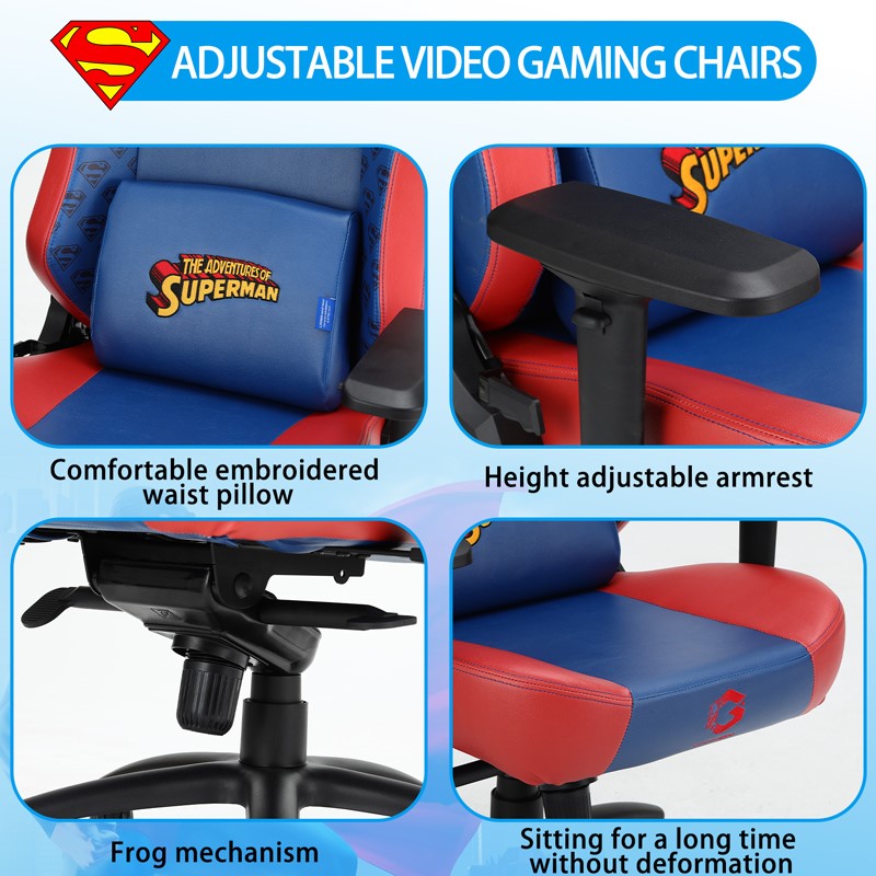 كرسي ألعاب مرخص من جيم أون مع مسند ذراع 4D قابل للتعديل وقاعدة معدنية - سوبرمان