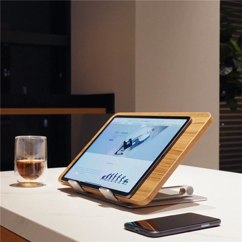 UPERGO AP-2DM Wooden Metal Combine Folding Desktop Tablet Holder Portable Laptops Stand Support 108-Degree Adjustable Laptop Stand - Silver
