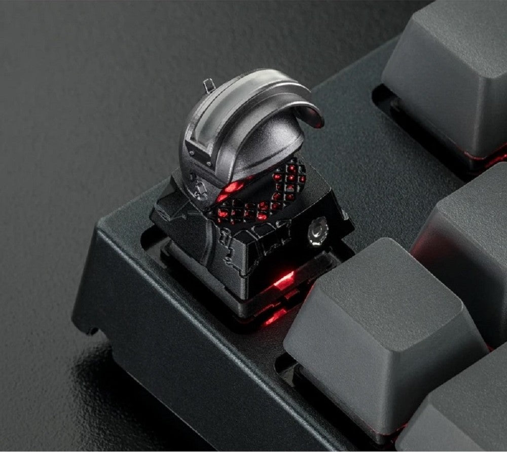 ZomoPlus Customized 3D LV.3 HELMET Cherry MX Switches And Clones, Chicken Dinner Theme Metal Keycap With CNC Engraving (1u Size) - Black/Grey