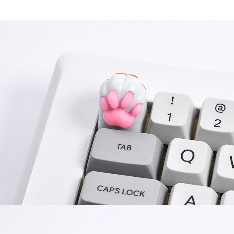 HolyOops Customized 3D Metal Kitty Paw Aluminium Silicone Cherry MX Keycap With CNC Engraving (1u Size) For Mechanical Gaming Keyboard - White/Pink