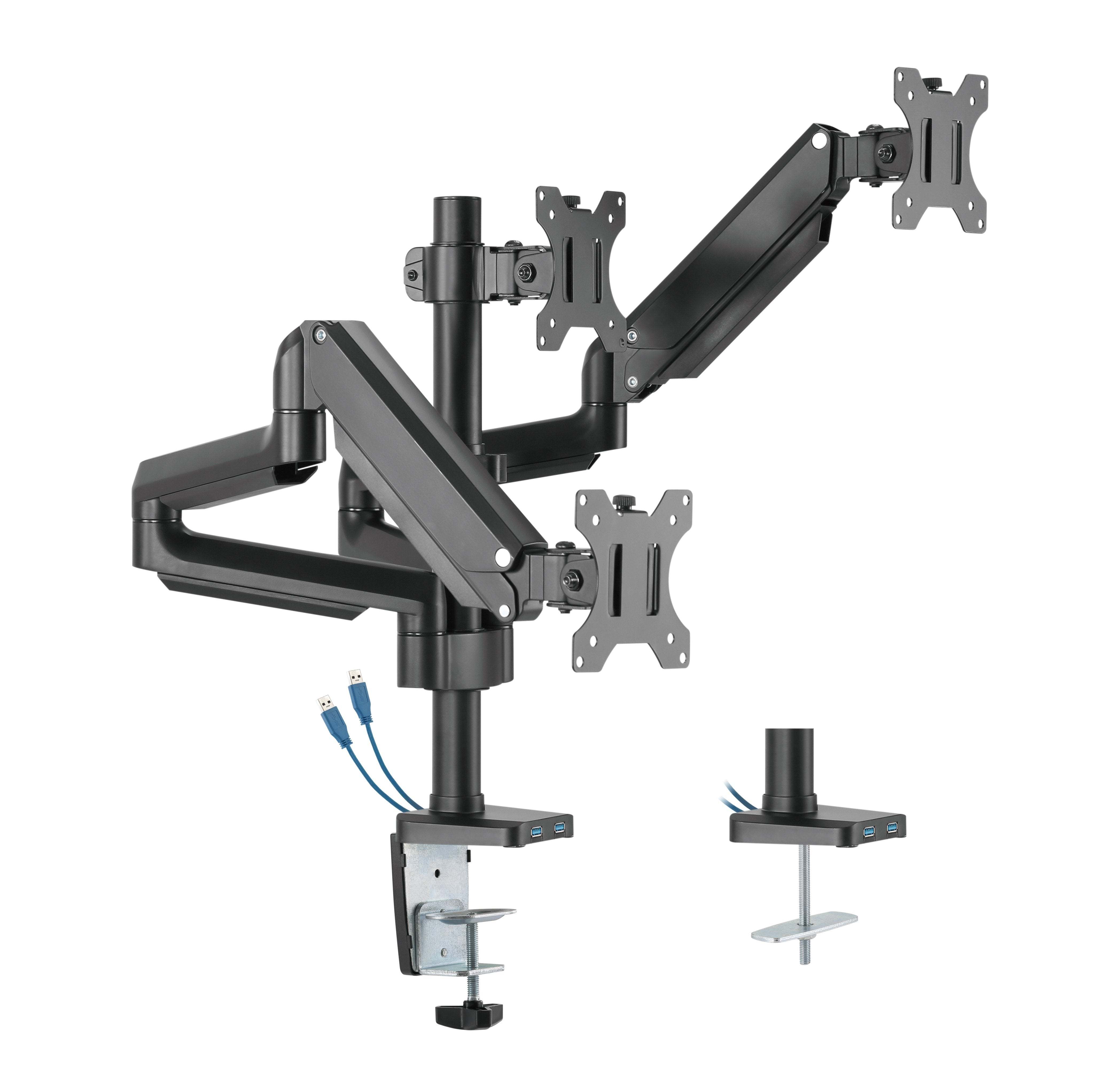 Twisted Minds Premium Triple Monitors Aluminum Pole Mounted Gas Spring Monitor Arm With USB Ports - BlinkQA