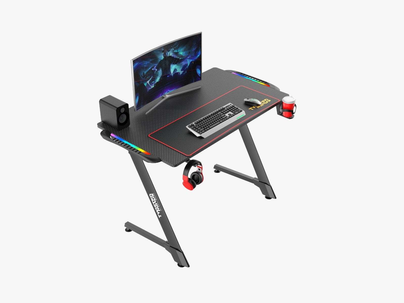 Twisted Minds Z Shaped Carbon Fiber Textured RGB Gaming Desk